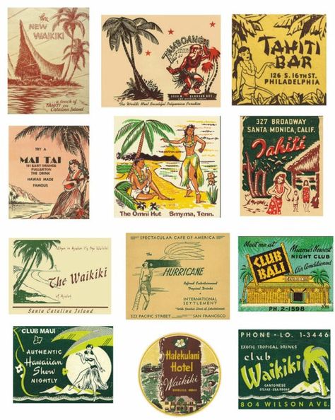 Tiki Club Vintage Matchbook Covers Tiki Wedding, Tiki Hawaii, Tiki Decor, Tiki Lounge, Enchanted Tiki Room, Tiki Art, Vintage Tiki, Hawaiian Art, Tiki Hut