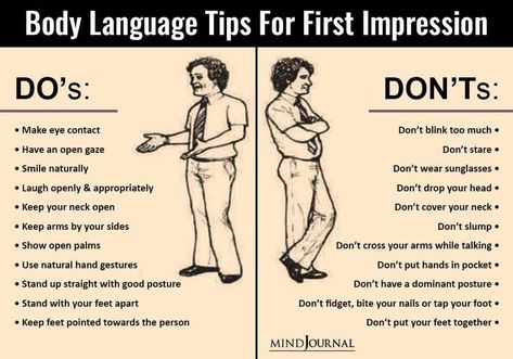 Body language plays a big role in making a strong first impression; knowing a few helpful body language tips can help you create the perfect impact on someone. Body Language Tips, Confident Body Language, Reading Body Language, Body Language Signs, Language Tips, How To Read People, Sendai, Human Behavior, Mental And Emotional Health