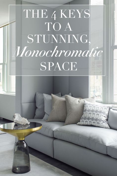 Monochromatic Grey Living Room, Grey Monochromatic Living Room, Monochromatic Decorating Ideas, Gray Monochromatic Living Room, Monochromatic Bedroom Paint, Monochromatic Interior Design Monochrome, Monochromatic House Interiors, Monochromatic Decor Interior Design, Monochromatic Room Paint