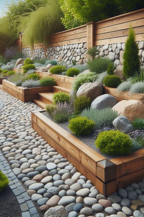 Landscape Wood Border Ideas, Backyard Landscaping Border Ideas, Raised Garden Border Ideas, Landscape Garden Ideas Low Maintenance, Garden Cheap Ideas, Raised Borders Garden, Garden Wall Ideas Decorative, Garden Stones Landscape, Cheap Garden Border