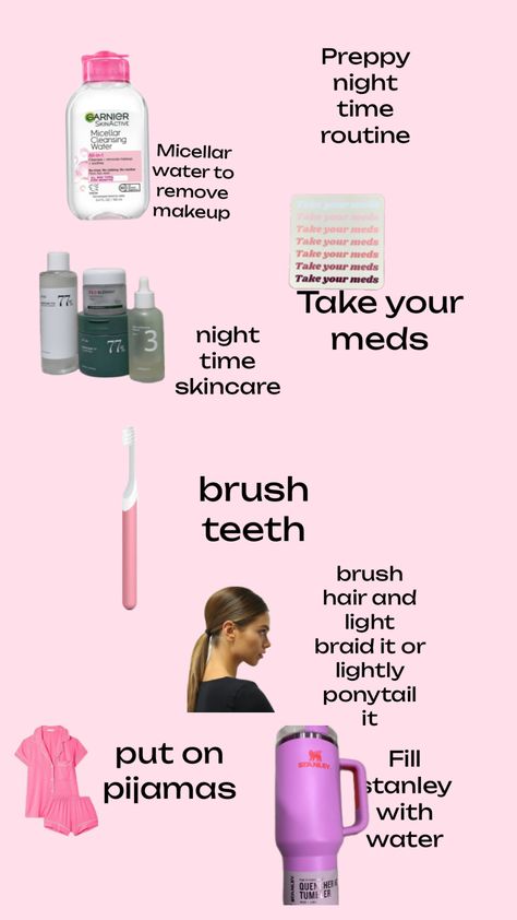 Preppy night time routine Preppy Night Routine, Skincare Brush, Preppy Life, Time Routine, Night Time Routine, Water Cleanse, Micellar Water, Night Routine, Makeup Remover