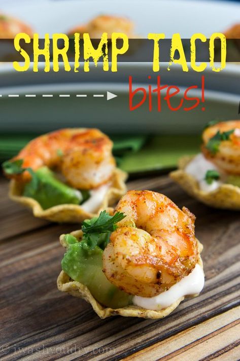 Shrimp Taco Bites, Taco Shrimp, Shrimp Bites, Taco Bites, Shrimp Taco, Small Appetizers, Think Food, Finger Food Appetizers, Party Food Appetizers