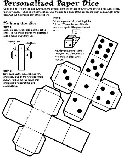 1 inch paper dice that you can print out and assemble.  Print out on colored paper or printed paper. Board Game Crafts, Paper Dice, 3d Dice, Homemade Board Games, Dice Template, English Club, Website Layouts, Board Games Diy, Sabbath School