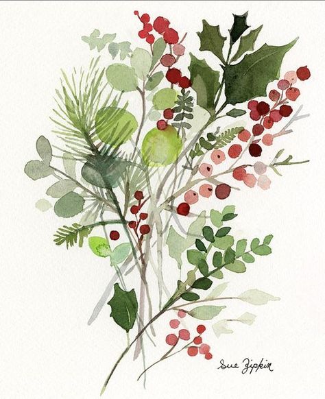 Watercolor Christmas Greenery, Hand Lettering Cards, Holiday Greenery, Christmas Greenery, Art Licensing, Watercolor Inspiration, Holiday Art, Christmas Watercolor, Deck The Halls