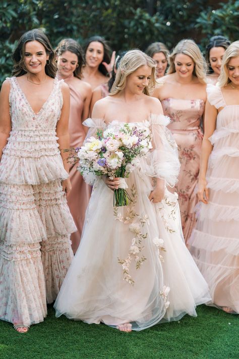 Florida Wedding Bridesmaid Dresses, Dreamy Bridesmaid Dress, Pink And Green Floral Bridesmaid Dresses, Southern Wedding Bridesmaid Dresses, Layered Bridesmaid Dress, Spring Bridesmaid Dresses Colors Shades, Tiered Bridesmaids Dresses, Coquette Bridesmaid Dresses, Light Pink Ring