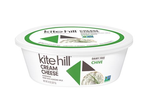 Kite Hill Cream Cheese, Cream Cheese Alternative, Gluten Free Dairy Free Snacks, Dairy Free Products, Healthy Cream Cheese, Blueberry Bagel, Almond Milk Yogurt, Cheese Alternative, Dairy Free Cream Cheese