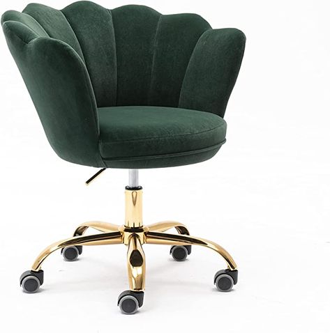 Green Desk Chair Aesthetic, Dark Green Office Chair, Desk Chair Aesthetic, Desk Chairs For Bedroom, Dark Green Home Decor, Living Room Dark Green, Stylish Desk Chair, Comfy Home Office, Dark Green Office