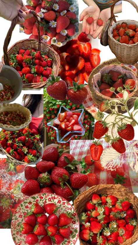 🍓 strawberries Strawberry Moodboard, Strawberrycore Aesthetic, Strawberry Collage, Food Collage, Strawberry Aesthetic, Strawberry Heart, Homemade Cookbook, Futurisme Retro, Picnic Aesthetic