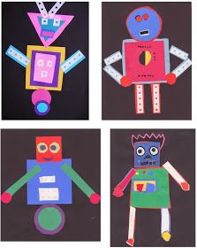 Craft With Shapes, Robots Preschool, Build A Robot, Robot Craft, Teacher Projects, Geometry Activities, Insect Crafts, Math Crafts, Sponge Painting