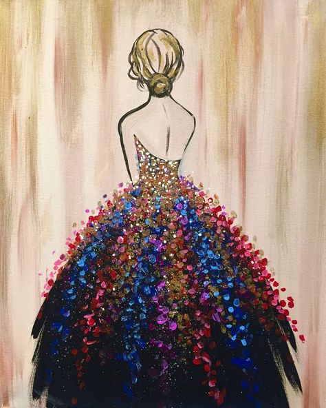 فن الرسم بالمسامير, Pinots Palette, Ballerina Art, Canvas For Beginners, Dress Painting, Dazzling Dress, Paint And Sip, Diy Canvas Art Painting, Fashion Painting