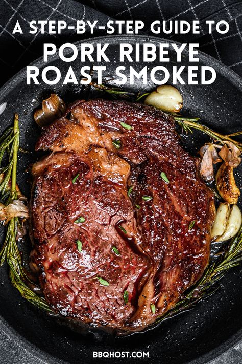 Pork ribeye roast is a cut that has the perfect blend of leanness and flavor. If you aren't familiar with this cut yet, this post is for you. Learn where this cut is taken from, as well as what type of wood to use for smoking a pork ribeye roast. Get our step-by-step guide to to make a smoked pork ribeye roast here! Smoked Pork Ribeye Roast, Pork Ribeye Roast Recipes, Pork Loin Ribeye Roast Recipe, Smoked Rib Tips Recipe, Pork Ribeye Roast, Pulled Pork Smoker Recipes, Pork Ribeye, Smoked Pork Roast, Smoked Pork Recipes