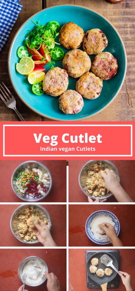 Indian veg cutlet is a shallow or deep fried patty made of potatoes, mixed vegetables and spices. Vegetable cutlet may be coated in semolina or breadcrumbs. This recipe of vegetable cutlet is vegan.  #vegan #vegetablecutlets Vegetable Cutlet, Veg Cutlet, Roasted Veggie Salad, Ital Food, Vegetable Cutlets, Recipe Cheesecake, Mint Chutney, Cutlets Recipes, Cheesecake Dessert