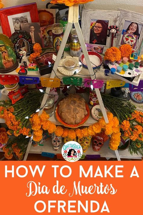 How to Make a Day of the Dead Ofrenda altar. #DayoftheDead #DiaDeMuertos #Ofrenda How To Make Ofrenda, Making An Ofrenda, Day Of The Dead Ofrenda Altars, Day Of The Dead Altar Diy, Day Of The Dead Altar Ideas, How To Make An Ofrenda, Simple Ofrenda Ideas, Day Of The Dead Ofrenda, Dia De Los Muertos Crafts Ideas