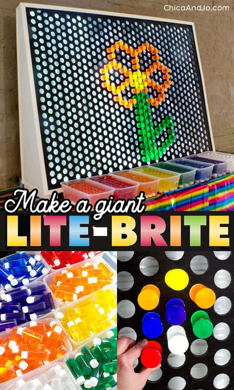 Make a giant Lite Brite Diy Large Light Brite, Life Size Lite Brite, Lite Brite Storage, Diy Light Bright Wall, Diy Lite Brite Wall, Lite Brite Ideas, Diy Light Bright, Giant Light Bright, Diy Game Room