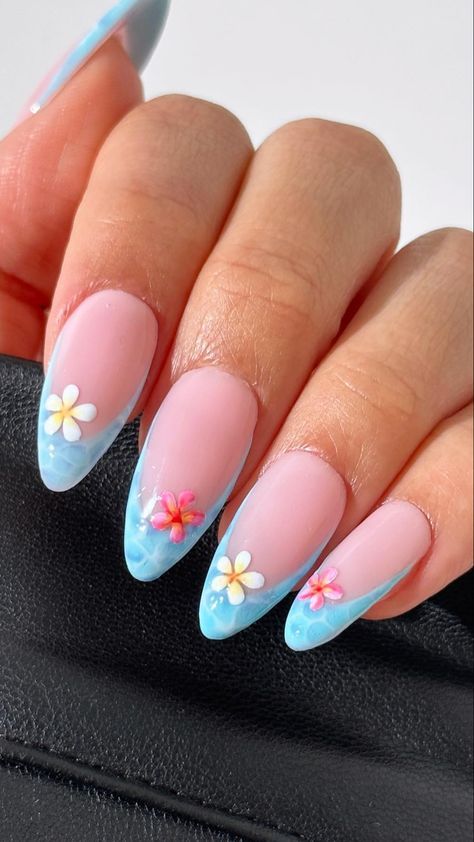 Blue N Pink Nails, Teen Nails, Chic Nail Art, Cute Simple Nails, Summery Nails, Girly Acrylic Nails, Cute Gel Nails, Vacation Nails, Short Acrylic Nails Designs