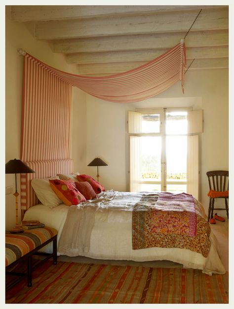 This would look awesome with our elephant bedspread from Nepal except to use a linen or other very natural fabric for the headboard and canopy/ Bed Canopy Ideas, Diy Bed Canopy, Canopy Ideas, Diy Canopy, Bed Canopy, Indian Summer, Diy Bed, Bedroom, Bed