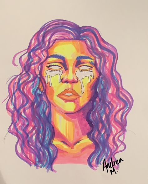 Highliter Drawing Art, Euphoria Aesthetic Drawing, Rue Euphoria Drawing, Drawing Using Highlighter, Highlighter Drawing Ideas, Hilighter Drawing, Drawing With Highlighters Markers, Highlighter Art Ideas, Drawings With Highlighters