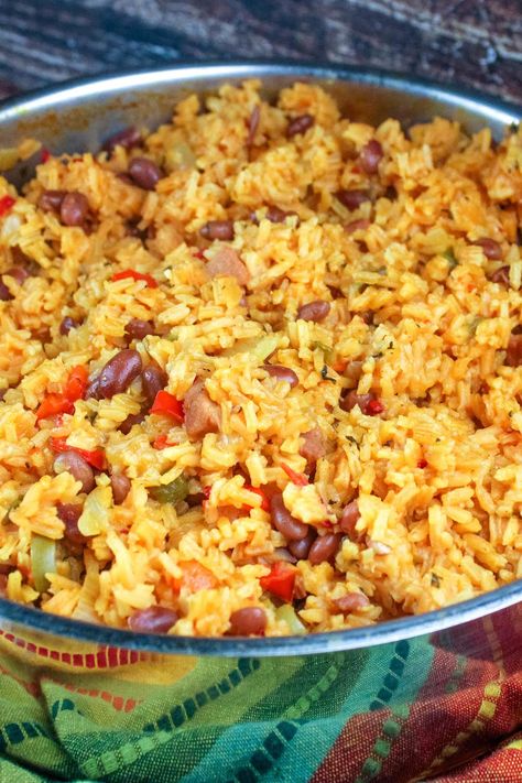 Puerto Rican Rice and Beans Puerto Rican Recipes Rice, Puerto Rican Rice And Beans, Con Pollo Chicken, Puerto Rican Rice, Tomato Sauce Chicken, Rice And Beans Recipe, Rice And Beans, Just A Pinch Recipes, Spanish Rice