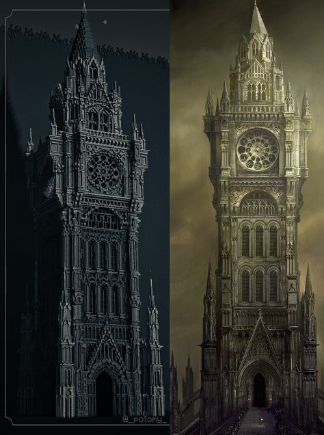 Astral Clocktower, Minecraft Castle Designs, Gothic Style Architecture, Minecraft Farm, Dark Castle, Minecraft Castle, Minecraft Medieval, Gothic Castle, Minecraft City