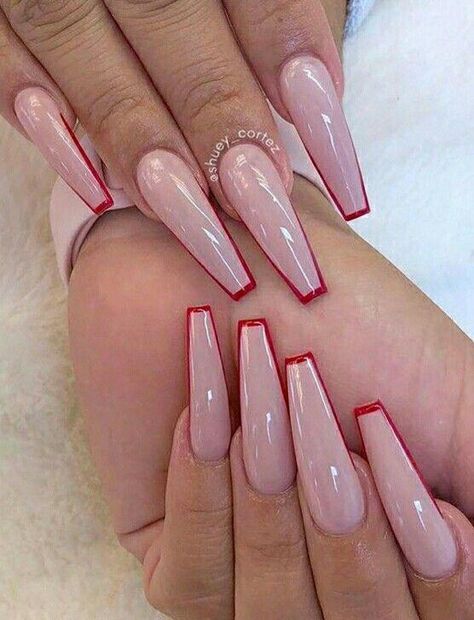 Modern French Coffin Nails With Red Tips! #christmasnailsacrylic Coffin Nails Designs Summer, Coffin Acrylic Nails, Red Acrylic Nails, Christmas Nails Acrylic, Coffin Nails Long, Nail Swag, Beautiful Nail Designs, Acrylic Nails Coffin, Nailed It