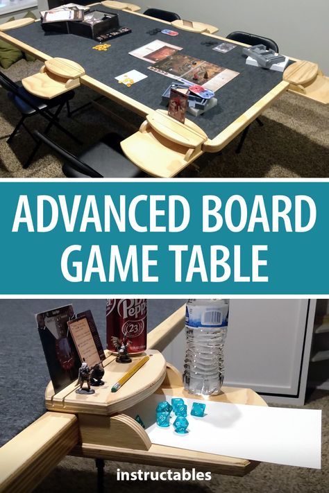 Folding Game Table Diy, Table Top Game Room, Diy Game Table How To Build, D&d Table Gaming, Diy Gaming Table Plans, Diy Game Table Ideas, Board Game Dining Table, Dnd Game Table, Board Game Table Ideas