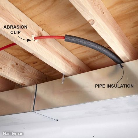 PEX expands and contracts with changes in temperature, which causes the pipes to move back and forth. Several years of even the slightest movement can wear a hole in PEX pipes, especially if they're rubbing against something abrasive. You can protect your pipe with abrasion clips, cover the pipe with inexpensive pipe insulation, or enclose it with a larger pipe. Pipes that are encased in concrete (for in-floor heating, for example) are OK because the concrete holds them in place. And pipes ru... Diy Insulation, Radiant Heating System, Rigid Insulation, Pex Plumbing, Blown In Insulation, Pex Tubing, Pex Pipe, Pipe Insulation, Plumbing Installation