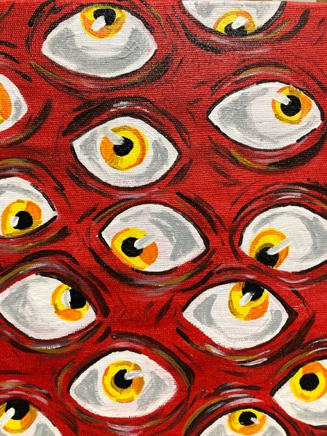 Scary Eye Painting, Weird Core Painting, Funky Paintings Canvas Easy, Weirdcore Painting, Distortion Art Drawing, Weird Painting Ideas, Graphic Painting Ideas, Eyeball Painting, Sunset Art Painting