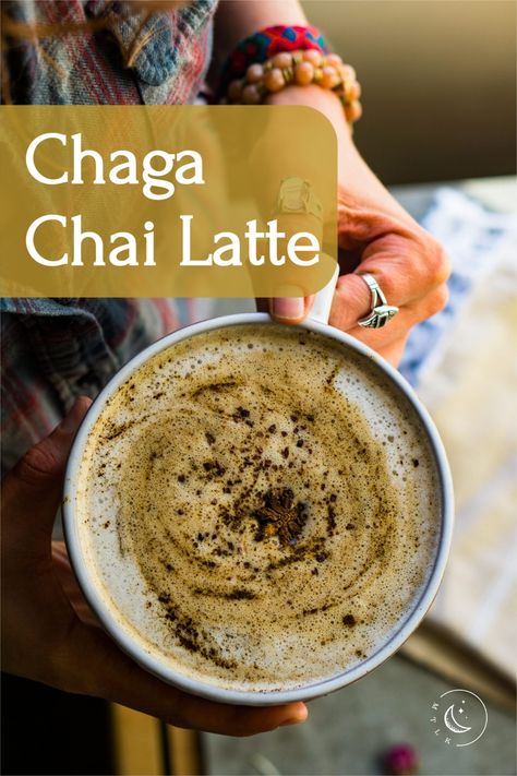 How to Make a Chaga Mushroom Tea Latte: Chaga Chai Latte - This homemade delicious herbal tea latte is delightful and easy to make. Made with medicinal mushroom chaga powder, collagen, coconut butter, and herbal chai powder, this latte recipe is sure to please anyone who has a cup. Try it iced for a refreshing summer drink to make at home. chaga latte recipe | chaga mushroom latte | chaga tea latte Chaga Mushroom Recipes, Herbal Tea Latte, Chaga Tea Recipes, Herbal Tea Recipes Diy, Herbal Tea Recipes Homemade, Chaga Mushroom Tea, Chaga Tea, Homemade Latte, Tea Latte Recipe