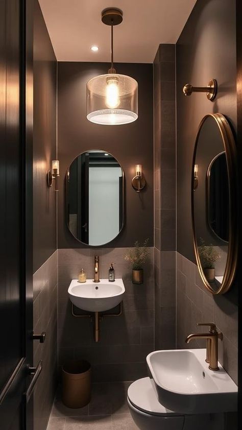 5 Bright Ideas for Small Dark Bathrooms Lighting For Dark Bathroom, Small Bathroom Dark Walls, Dark Small Bathroom, Small Dark Bathroom Ideas, Small Dark Bathroom, Dark Bathroom Ideas, Dark Bathroom, Dark Bathrooms, Dark Walls