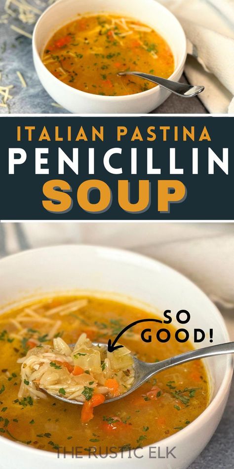 Pastatini Soup, Easy Brothy Soup Recipes, Italian Penicillin Soup Recipe Easy, Italian Pasta Soup, Italian Penecillan Soup, Patina Soup, Penicillin Soup Recipes, Italian Pennicilan Soup, Penecillan Soup