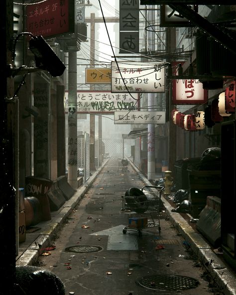 City District N-24 on Behance Cyberpunk Location Art, Old Cyberpunk Aesthetic, Cyberpunk City Slums, Rundown Cyberpunk, Background Reference Photo City, City Background Reference, City Reference Photo, Run Down City, Background Reference Photo