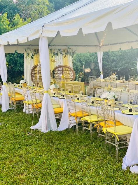 Backyard Lemonade Stand Baby Shower - Baby Shower Ideas 4U Poolside Baby Shower Ideas, Backyard Baby Shower Setup, Backyard Baby Shower Ideas, Tent Baby Shower, Small Baby Shower Ideas, Summer Baby Shower Themes, Safari Baby Shower Decorations, Backyard Baby Showers, Backyard Tent