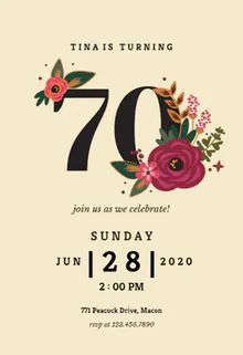 70th Birthday Invitation Templates (Free) | Greetings Island 70th Birthday Party Ideas For Mom, 70th Birthday Ideas For Mom, Simple First Birthday, Milestone Birthday Invitations, Birthday Party Invitation Wording, Birthday Invitation Design, 40th Birthday Party Invites, 70th Birthday Invitations, 70th Birthday Party