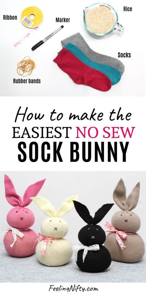 No Sew Sock Bunny, Easter Bunny Craft, Diy Osterschmuck, Sock Bunny, Bunny Craft, Sewing Easy Diy, Easter Bunny Crafts, Easter Crafts Diy, Bunny Crafts