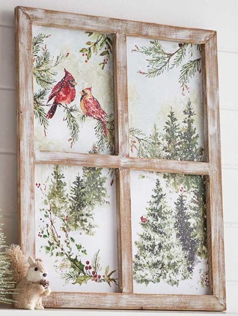 Window Frame Wall Decor, Old Windows Painted, Old Window Crafts, Window Frame Art, Window Pane Art, Old Window Decor, Window Frame Decor, Painted Window Art, Painting On Glass Windows