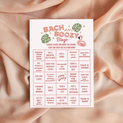 Tropical Palm Springs Bachelorette Game Bingo | Flamingo Pool Party Bachelorette Game | Retro Beach Bachelorette | Bach and Boozy Bingo Game Pool Party Bachelorette, Palm Springs Bach, Flamingo Pool Party, Summer Bachelorette Party, Flamingo Pool Parties, Game Bingo, Bachelorette Game, Tropical Bachelorette Party, Bachelorette Pool Party