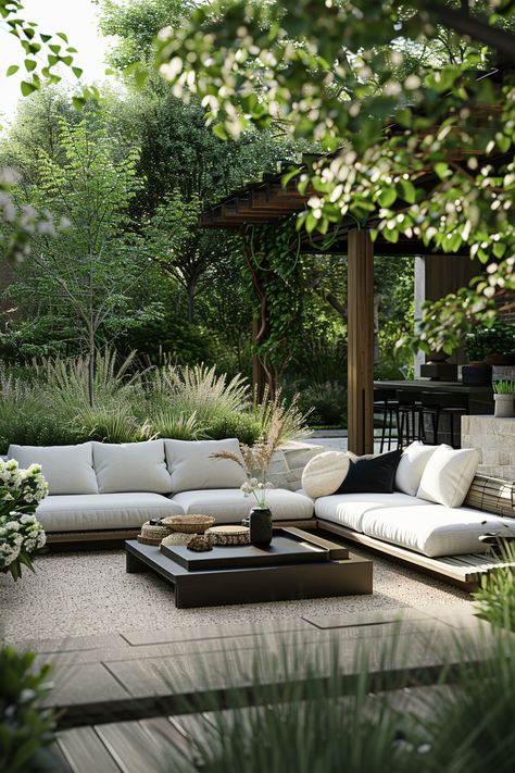 Zen Garden Rooftop, Modern Backyard Furniture, Japanese Patio, Outdoor Furniture Layout, Low Light House Plants, City Gardens, Garden Layouts, Backyard Seating Area, Small Courtyard Gardens