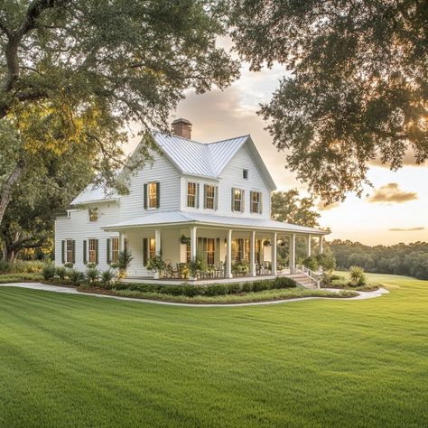 Upstate Farmhouse, Old Country Farmhouse Exterior, Southern House Interior, House In The Country, Tennessee Farmhouse, Country Living Aesthetic, Southern Country Homes, Country Farmhouse Exterior, Small Stone Cottage