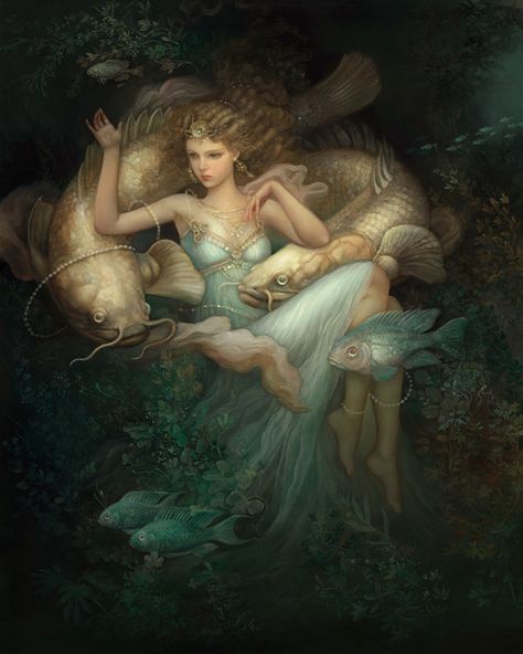 Annie Stegg Gerard Mermaid Oil Painting, Annie Stegg, Rococo Art, Pre Raphaelite, Fantasy Artist, Wizards Of The Coast, Fantasy Illustration, Fantastic Art, Fantasy Artwork