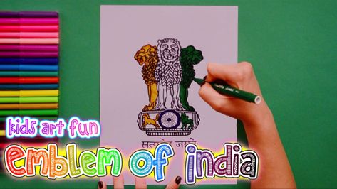 National Emblem Of India, Sketch Step By Step, India Drawing, National Emblem, Kids Video, Step Drawing, Drawing Easy, Step By Step Drawing, Drawing For Kids