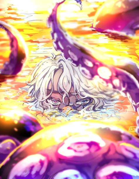 Octopus Merman Art, Twisted Wonderland Ursula, Azul Octopus Twisted Wonderland, Azul Octopus Form Twisted Wonderland, Cecaelia Art Male, Octopus Mermaid Male, Azul Ashengrotto Octopus, Octopus Person, Sea Monster Oc