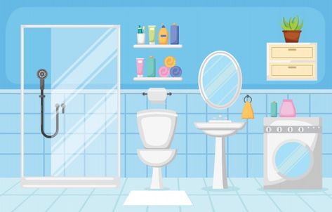 Bathroom interior clean modern room furn... | Premium Vector #Freepik #vector #background #design #house #furniture Isometric House, Bathroom Drawing, Interior Objects, Cartoon Bathroom, Cartoon Chef, Bathroom Cartoon, Landscape Design Drawings, Modern Bathroom Interior, Accordion Book