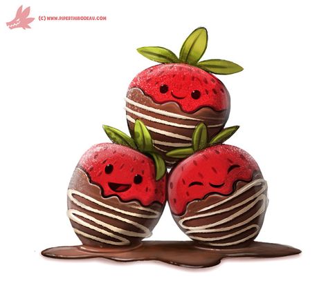 Daily Paint #1059. Chocolate Strawberries, Piper Thibodeau on ArtStation at https://www.artstation.com/artwork/q06ka Piper Thibodeau, Chocolate Strawberries, Chocolate Covered, Strawberries, Paint, Art, Kawaii