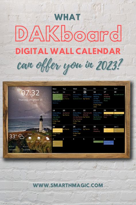 Imagine having a centralized hub that seamlessly syncs with your digital calendars, giving you a comprehensive view of your appointments, meetings, and events. The DAKboard digital wall calendar keeps everything at your fingertips, making it easier than ever to stay on top of your busy life. #familyhub #digitalcalendar #busylife #smartdisplay #etsyshop #smarthome #wallscreen #giftideas #giftforboss #dashboard #eventscalendar #familyplanner #homedecor #photoviewer #todolist #dakboard #smartnmagic Family Command Center Digital, Electronic Family Calendar, Electronic Wall Calendar, Family Digital Calendar, Diy Digital Wall Calendar, Dakboard Ideas, Digital Command Center Family, Dak Board, Digital Family Command Center