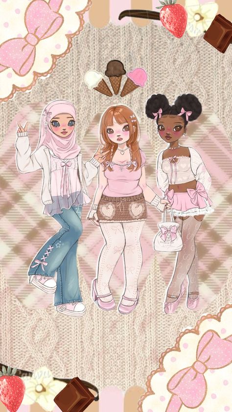 Neopolitan girls #Neopolitan#neopolitianaesthetic #outfit#outfits#hajabi#hijabifashion #hijabi#vanilla#choclate#strawberry#wallpaper#icecream#neopolitain#pink#white#cream#brown#girly#bows#fit#fitideas#fashion#doll White Brown Outfit, Strawberry Wallpaper, Brown Outfit, Kawaii Drawings, Fashion Doll, White Cream, Pink And White, Fashion Dolls, Art Inspo