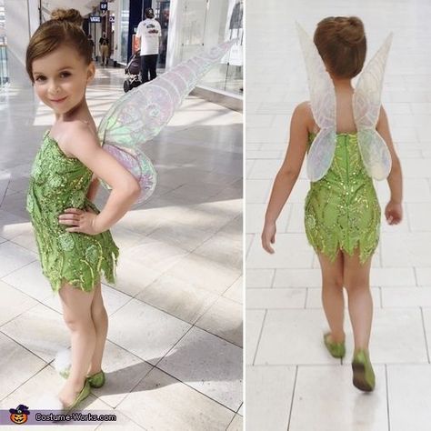 Diy Tinker Bell Costume, Tinkerbell Costume Kids, Girls Tinkerbell Costume, Fantasia Tinker Bell, Diy Tinkerbell Costume, Tinkerbell Halloween Costume, Tinkerbell Shoes, Diy Fantasia, Bell Costume