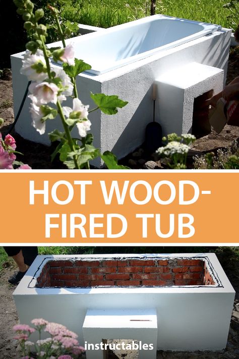 Wood Fire Bathtub, Wood Fired Spa, Wood Fired Hot Tub Outdoor Bathtub, Outdoor Tubs Rustic, Backyard Soaking Tub, Fire Bath Outdoor, Wood Fired Bathtub, Fire Heated Hot Tub, Bath In The Garden