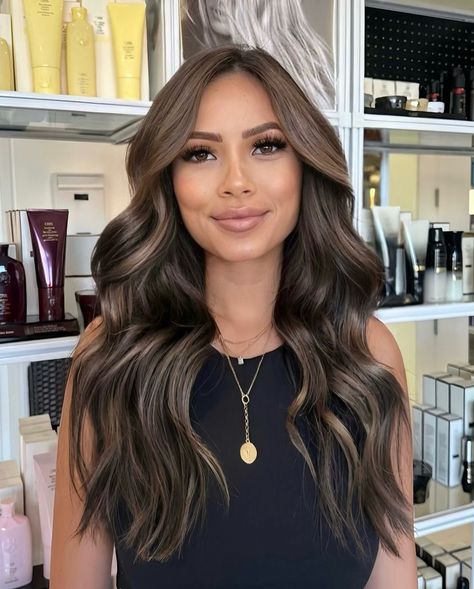 Brown With Dimension, Dark Brown Hair Dimension, Soft Waves Wedding Hair, Trendy Fall Hair Color, Fall Hair Color For Brunettes, Brunette Color, Brunette Hair With Highlights, Brunette Balayage Hair, Beautiful Hair Color