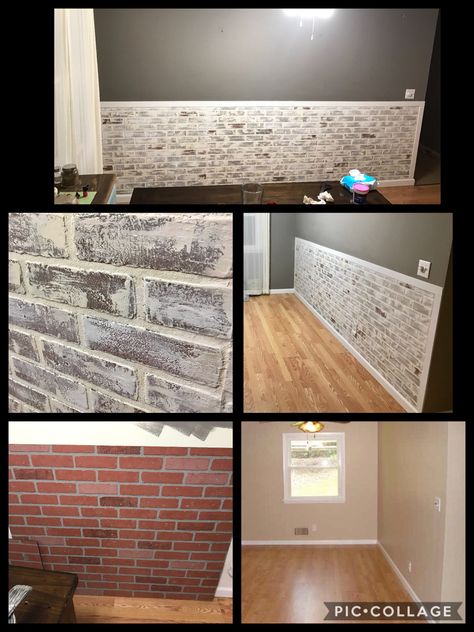 Dry Brushing Technique, Limewash Brick, Diy Faux Brick Wall, Brushing Technique, Faux Brick Wall, Faux Brick Walls, Brick Paneling, Brick Veneer, Basement Makeover