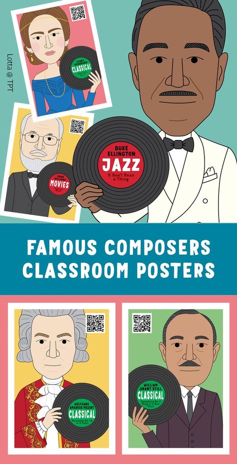 Mozart For Kids, Middle School Music Classroom, Music Classroom Posters, Band Classroom, Music Classroom Bulletin Boards, Prek Themes, Music Centers Elementary, Orchestra Classroom, Music Bulletin Board